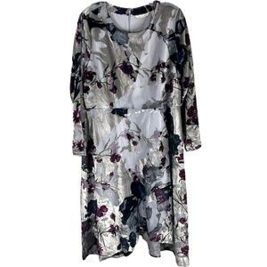 Soft Surroundings Annika Dress Purple Silver Floral Velvet SZ PL